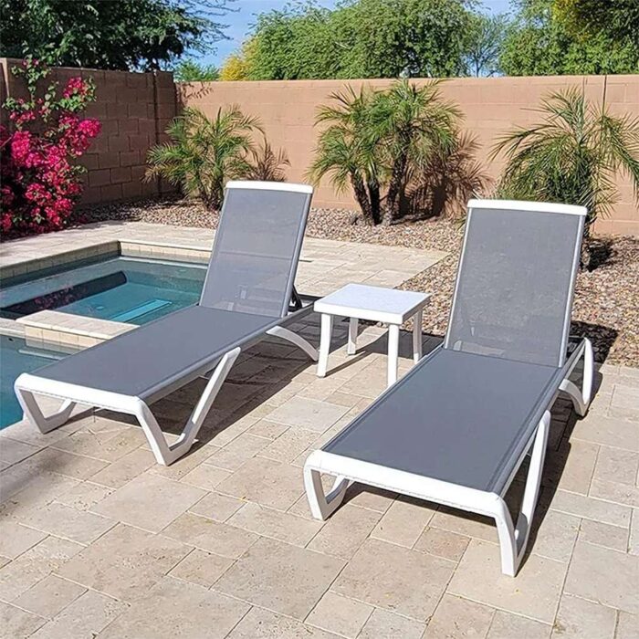 Patio Chaise Lounge Sunbathing Chair Set of 3 (2 Chairs + 1 Table)