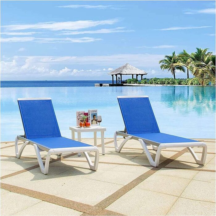 Patio Chaise Lounge Sunbathing Chair Set of 3 (2 Chairs + 1 Table)