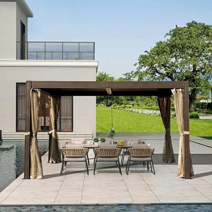 Louvered Pergola Gray with Galvanized Steel Roof