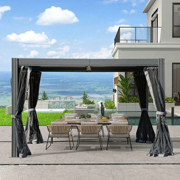 Louvered Pergola Gray with Galvanized Steel Roof