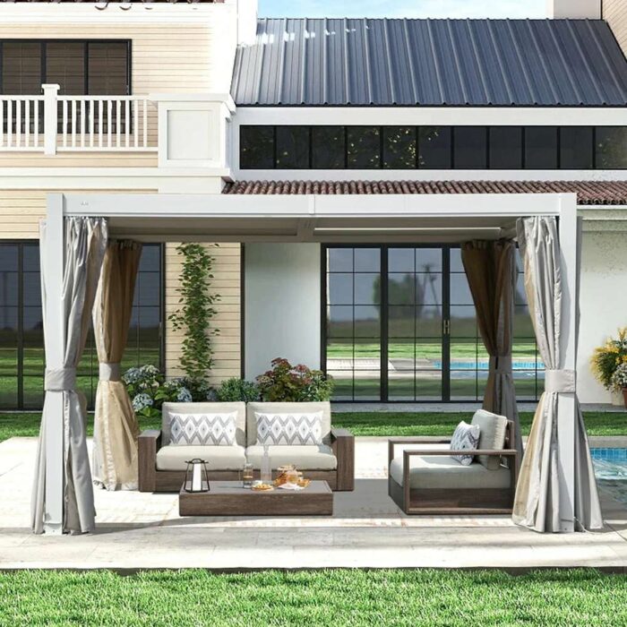 Louvered Pergola White W/O Curtain & Netting