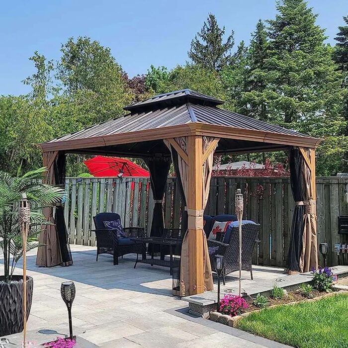 Aluminum Hardtop Gazebo Brown with Drainage Gutters