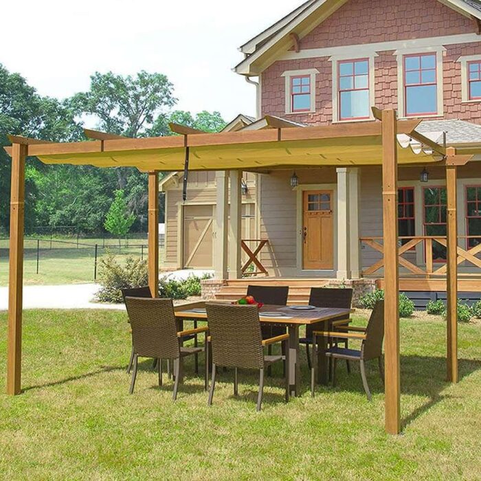 Fabric Top Pergola Wood-looking