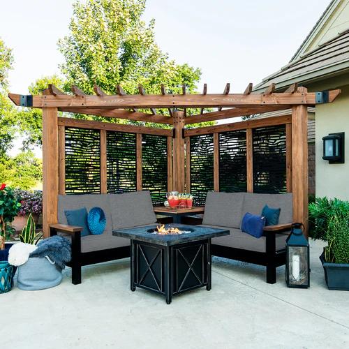 Tuscany Corner Pergola with Conversation Seating - Bamboo Panels