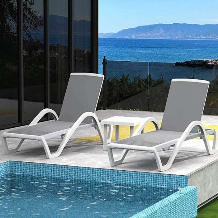 Patio Chaise Lounge Set of 3 with Arm (2 Chairs + 1 Table)