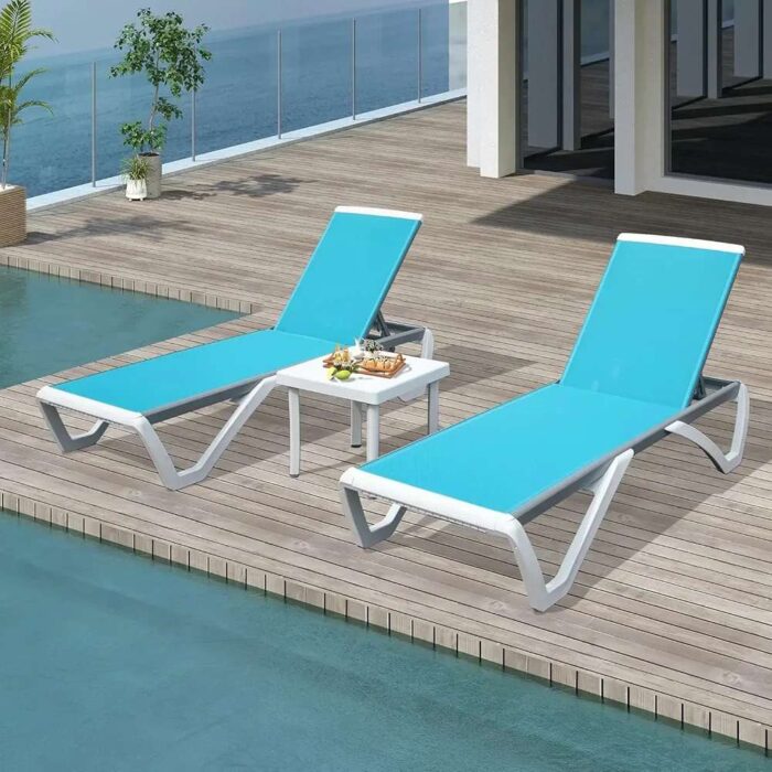 Patio Chaise Lounge Sunbathing Chair Set of 3 (2 Chairs + 1 Table)